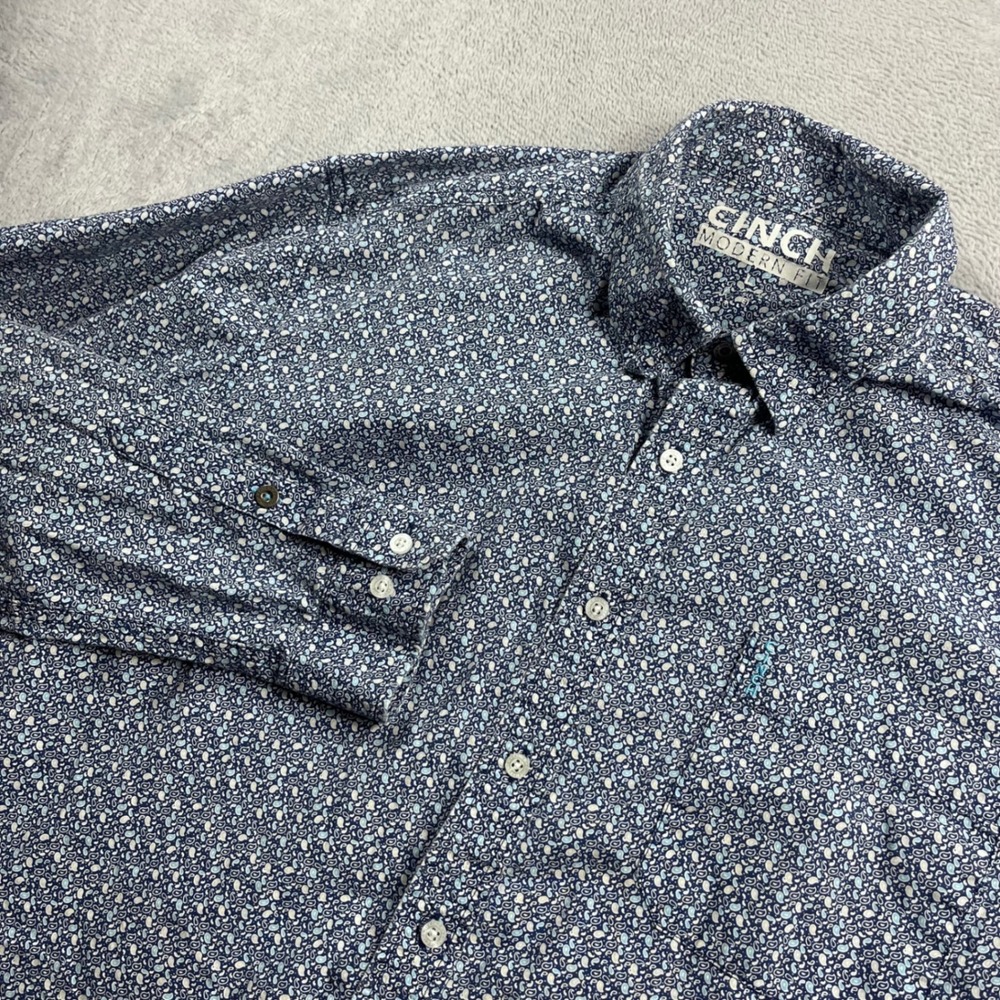 Cinch Modern Fit Mens Large Blue Paisley Long Sleeve Button Down Shirt‎ Western